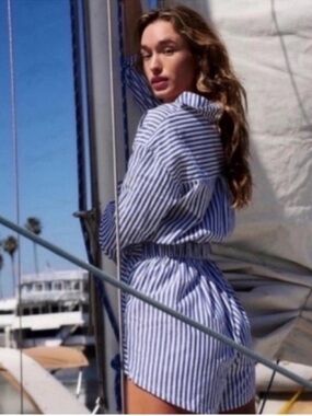 Free People FP Real Time Romper Blue White Stripe Influencer Fave XS NWT